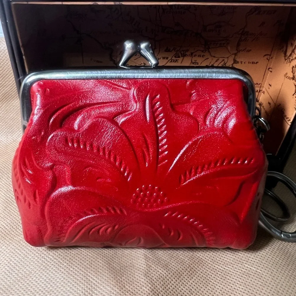 NWT Patricia Nash Leather Borse Coin Purse in Gift Box- Red Tooled